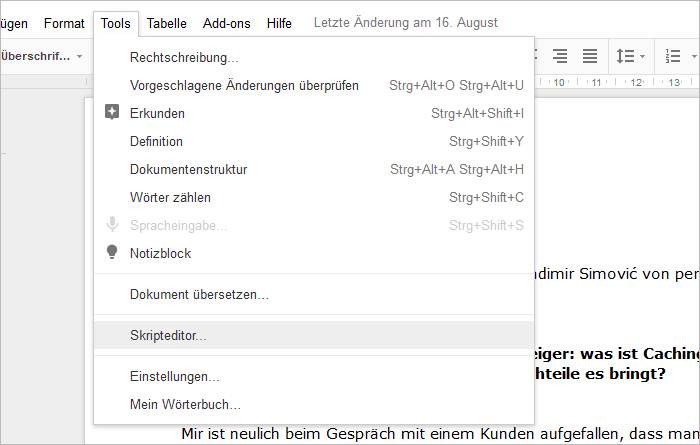 Den Skripteditor von Google aufrufen